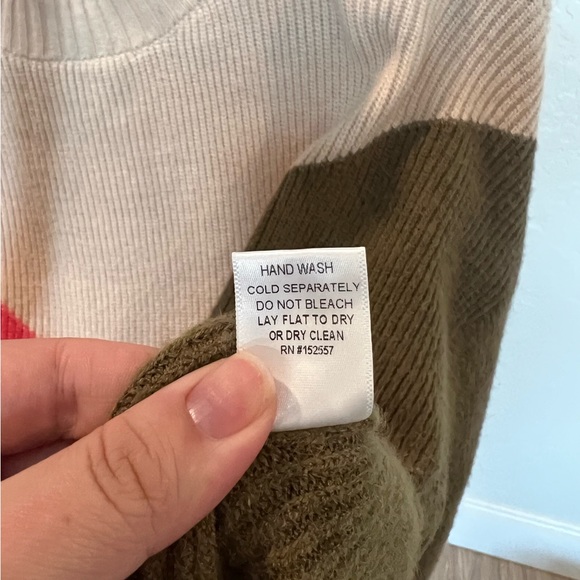Roolee M Cream Pink Olive Green High Neck
Knit Sweater - Picture 5 of 5